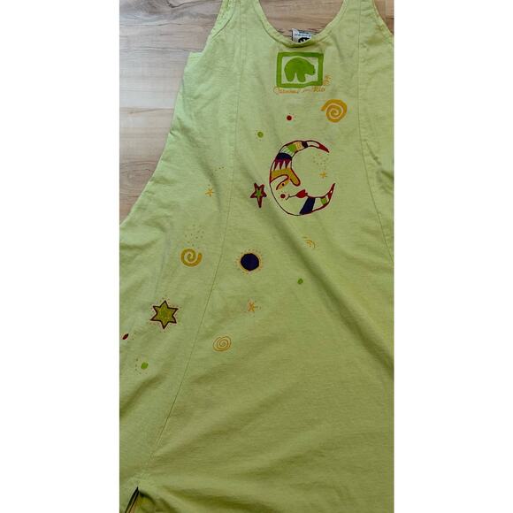 BLUE EYED BEAR Maxi Dress OSFM Cotton Carnival Rio Moon Stars Cotton Slit Green - Picture 4 of 10